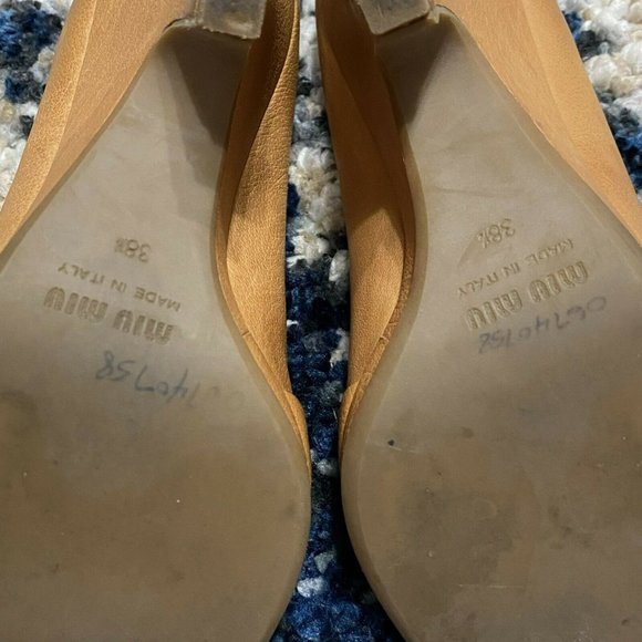 MIU MIU Womens Gorgeous Brown Tan Leather Bow Platform Peeptoe Pumps Heels 38.5 - Picture 12 of 12